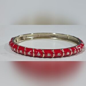 Nordstrom‎ Sequin NYC Red Enamel Crystal Bamboo Style Bangle Bracelet NWOT